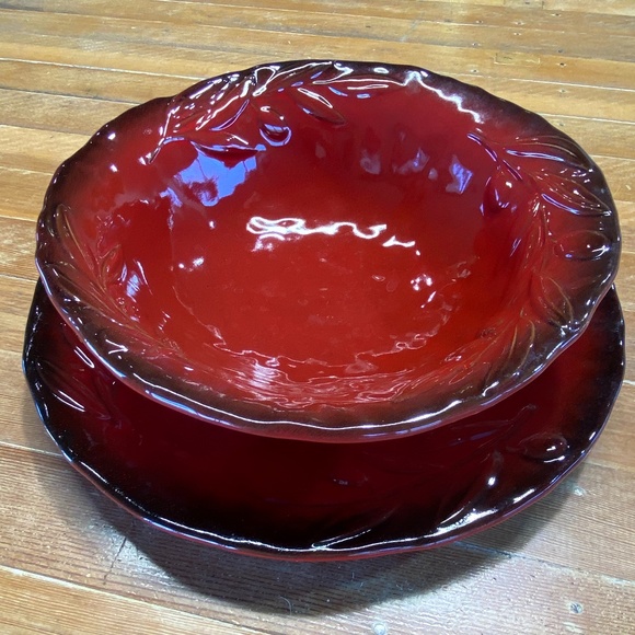 Crate&Barrel Large Red Platter and Bowl - Picture 1 of 5